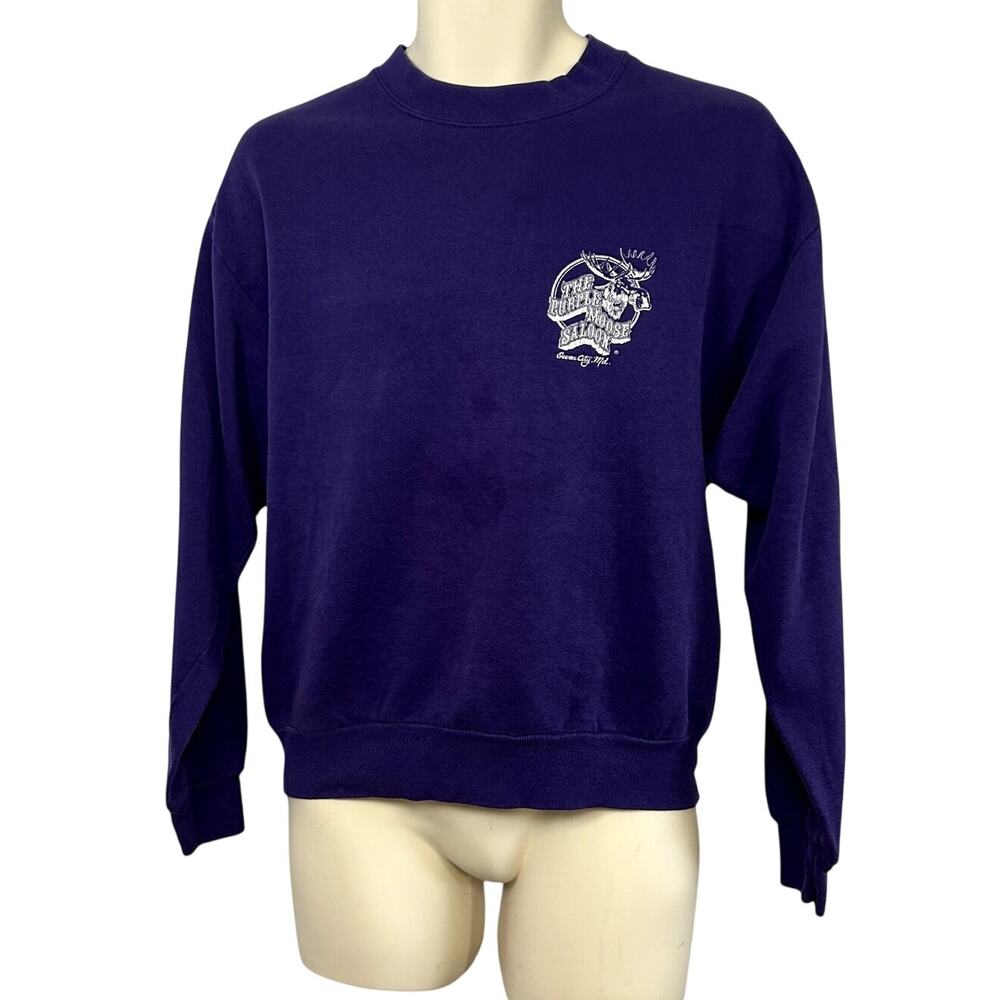 VTG 90s Jerzees M Purple Moose Saloon Ocean City MD Graphic Crewneck Sweatshirt